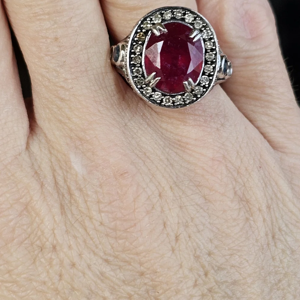 Genuine Rarities Carol Brodie Ruby, Champagne Diamonds & Blue Topaz Sz 7.75 - Picture 13 of 17